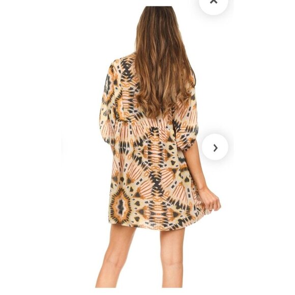 Ba&Sh Cleo Graphic Print Mini Dress Medium Bohemian Brown Maximalism Artsy - Picture 2 of 16